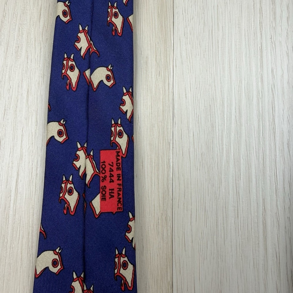 Vintage Hermes Paris Tie Silk 7444 Designer All Over Print Pattern Horse Face - Picture 4 of 8